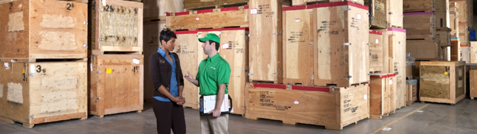 Mover and customer talking in warehouse